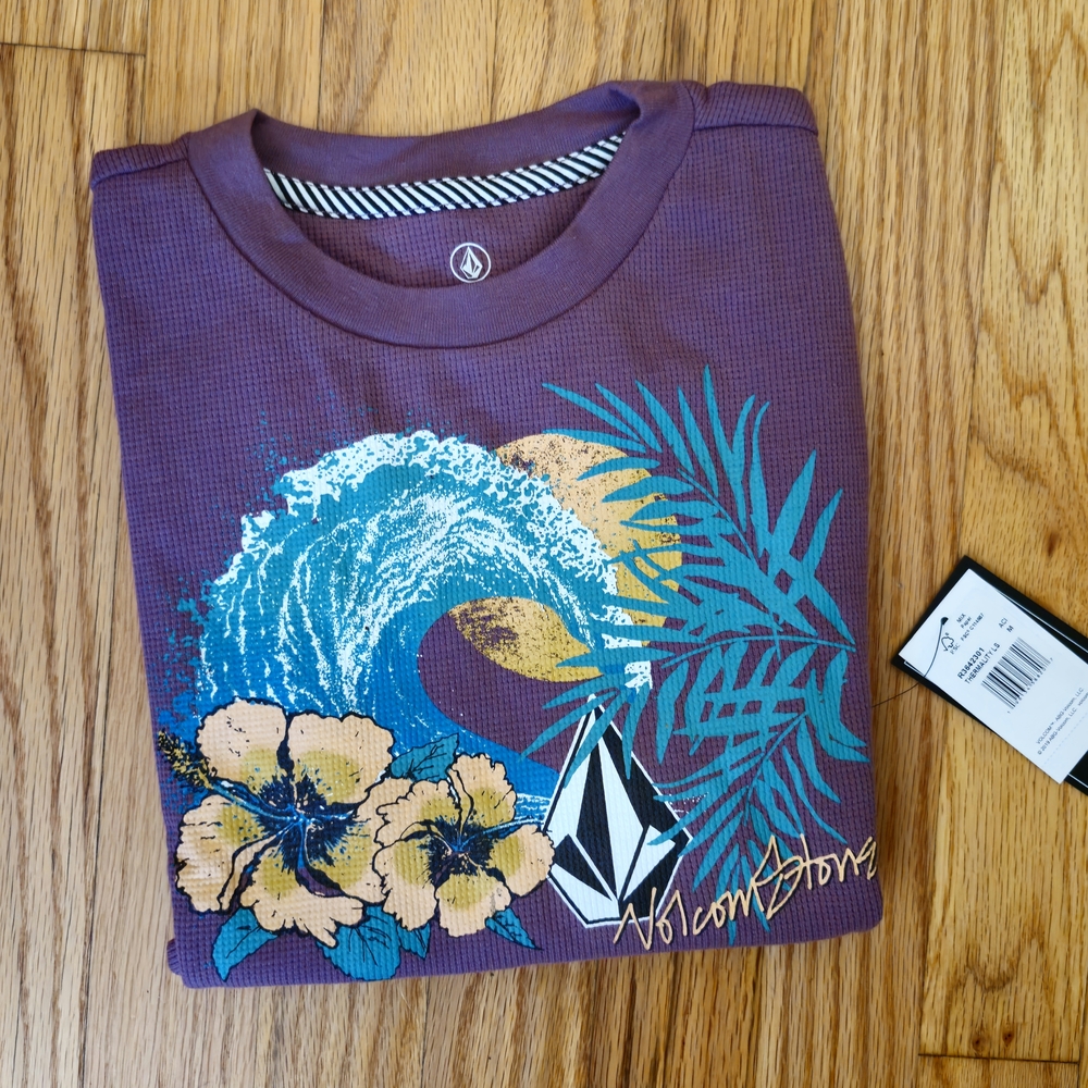 Volcom Purple Graphic Thermal Girls T-Shirt Size M (8-10)